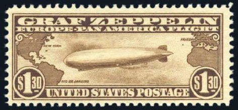 Prices of US Stamp Scott # C14 - 1930 US$1.30 Air Graf Zeppelin. Harmer-Schau Auction Galleries, Jul 2010, Sale 86, Lot 614