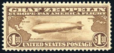 US Stamps Value Scott Catalogue #C14 - 1930 US$1.30 Air Graf Zeppelin. Harmer-Schau Auction Galleries, Aug 2011, Sale 90, Lot 1654