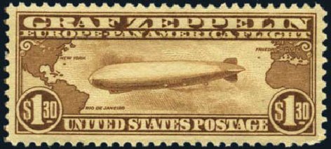 Costs of US Stamp Scott Catalogue #C14 - 1930 US$1.30 Air Graf Zeppelin. Harmer-Schau Auction Galleries, May 2012, Sale 93, Lot 454