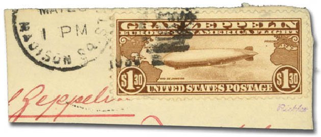 US Stamps Value Scott #C14: US$1.30 1930 Air Graf Zeppelin. Daniel Kelleher Auctions, Oct 2014, Sale 660, Lot 2514