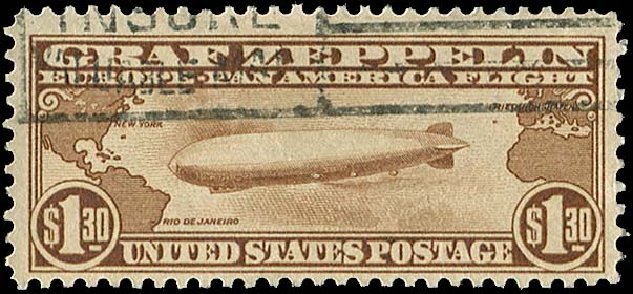 Cost of US Stamp Scott Cat. C14 - 1930 US$1.30 Air Graf Zeppelin. Regency-Superior, Nov 2014, Sale 108, Lot 1104