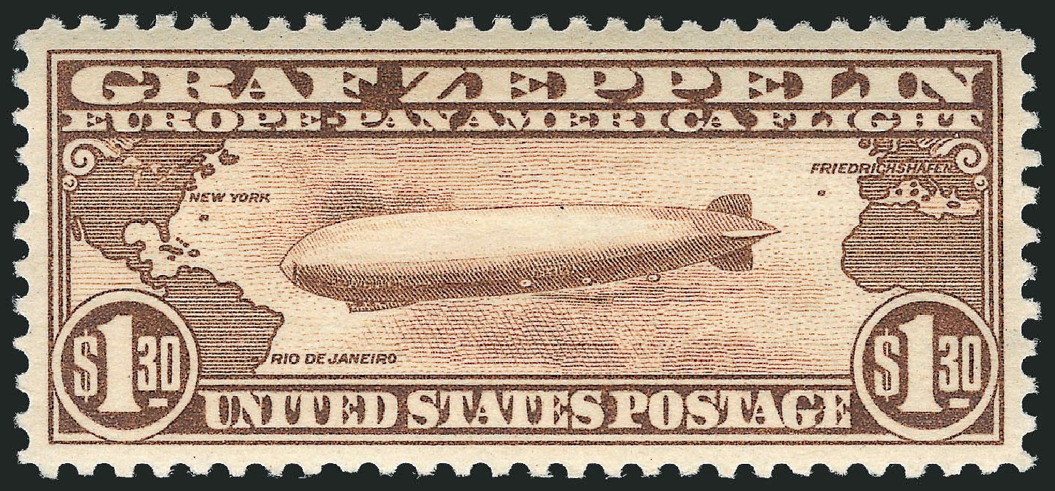 Values of US Stamp Scott #C14: 1930 US$1.30 Air Graf Zeppelin. Robert Siegel Auction Galleries, Jun 2012, Sale 1026, Lot 1504