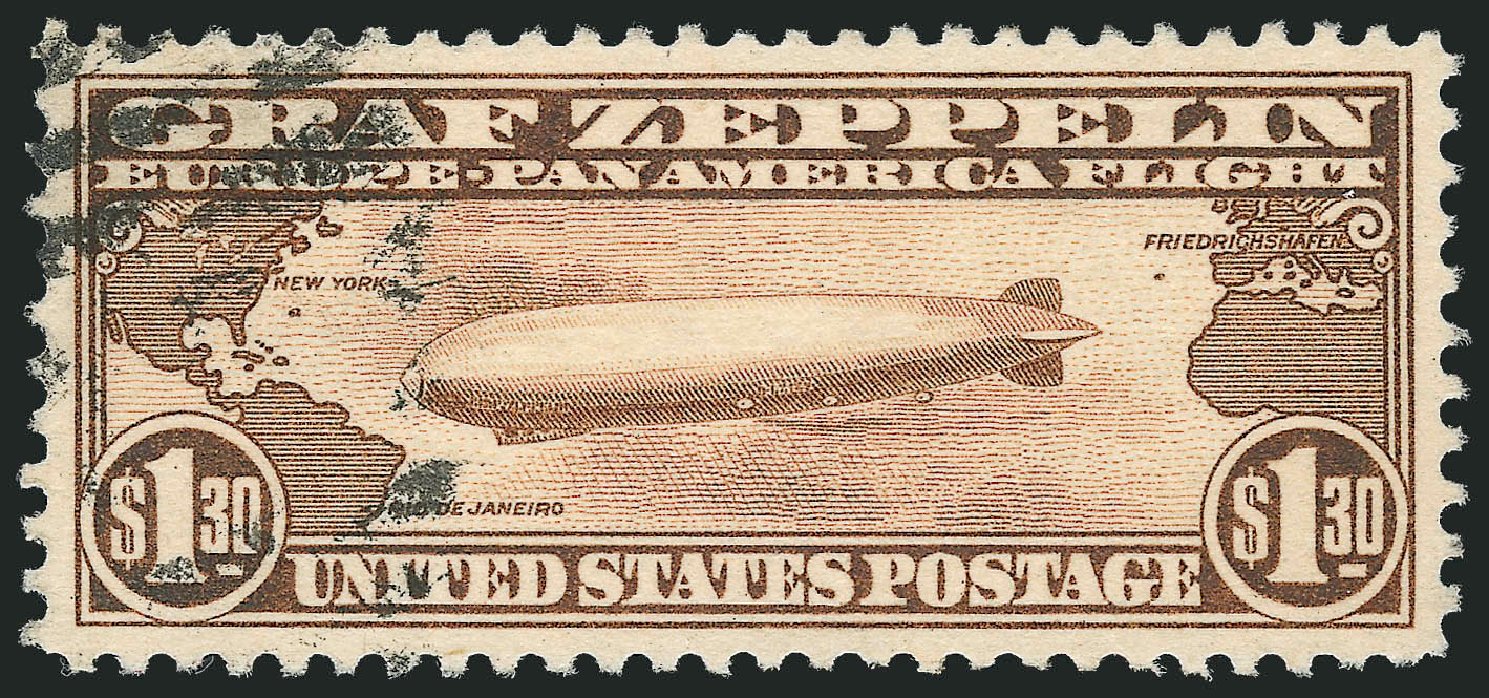 US Stamps Prices Scott Catalogue C14: 1930 US$1.30 Air Graf Zeppelin. Robert Siegel Auction Galleries, Dec 2012, Sale 1037, Lot 2224