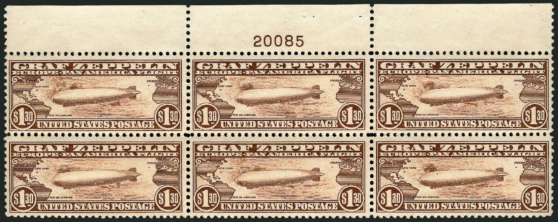 US Stamps Prices Scott C14: 1930 US$1.30 Air Graf Zeppelin. Robert Siegel Auction Galleries, Sep 2008, Sale 962, Lot 2964