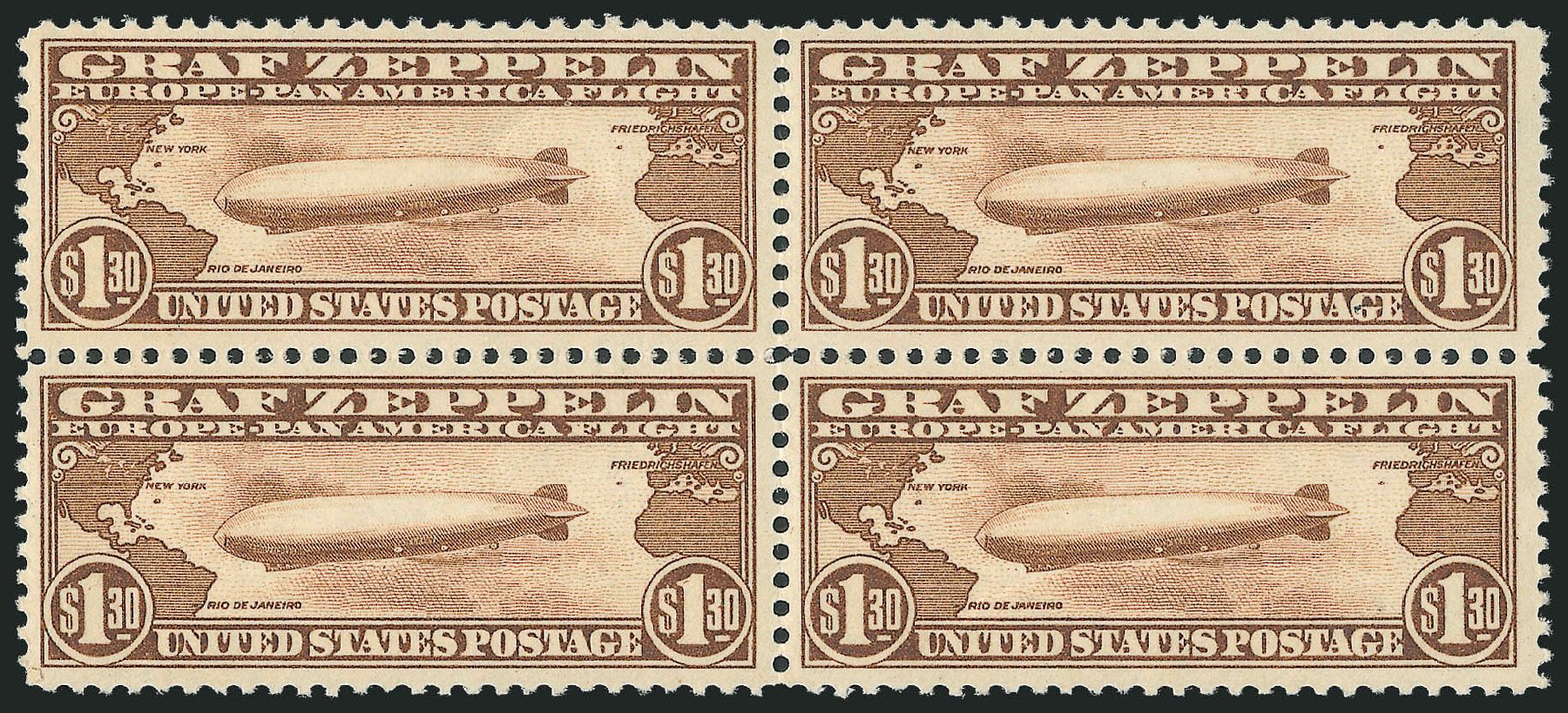 US Stamp Prices Scott Catalogue C14: US$1.30 1930 Air Graf Zeppelin. Robert Siegel Auction Galleries, Oct 2010, Sale 997, Lot 6184