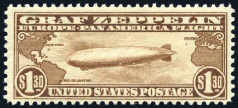 US Stamps Values Scott Catalog # C14: 1930 US$1.30 Air Graf Zeppelin. Harmer-Schau Auction Galleries, Jul 2010, Sale 86, Lot 615