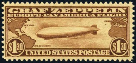 Prices of US Stamps Scott Cat. # C14: US$1.30 1930 Air Graf Zeppelin. Harmer-Schau Auction Galleries, Jan 2013, Sale 96, Lot 675