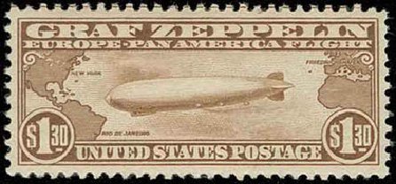 US Stamp Values Scott Catalogue #C14 - 1930 US$1.30 Air Graf Zeppelin. H.R. Harmer, Nov 2013, Sale 3004, Lot 1365