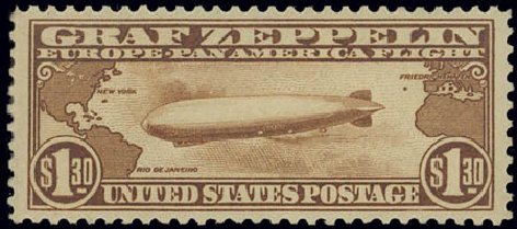 US Stamp Prices Scott Catalog # C14: US$1.30 1930 Air Graf Zeppelin. Daniel Kelleher Auctions, Feb 2013, Sale 634, Lot 365