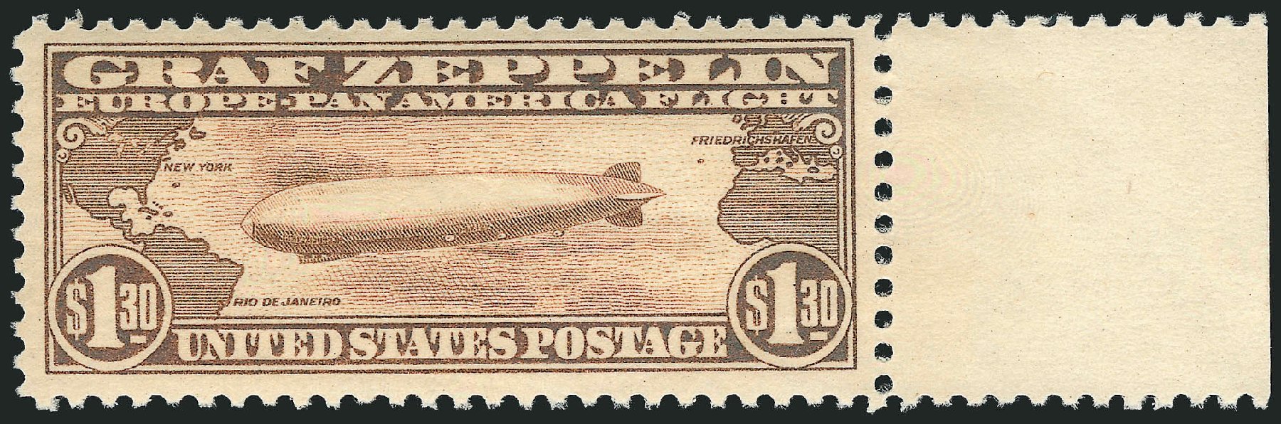 US Stamps Values Scott Cat. #C14: 1930 US$1.30 Air Graf Zeppelin. Robert Siegel Auction Galleries, Feb 2015, Sale 1092, Lot 1415