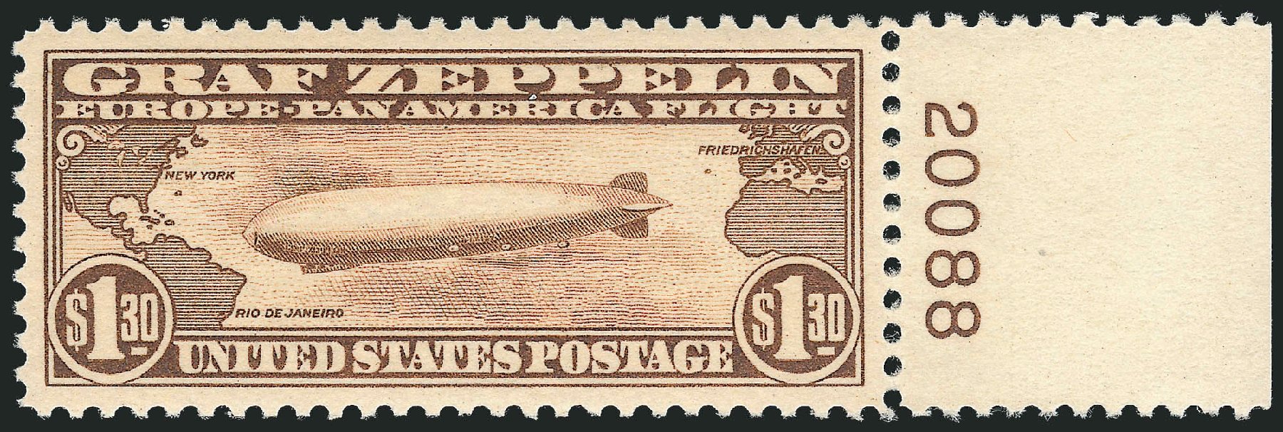 US Stamp Price Scott Catalog #C14 - 1930 US$1.30 Air Graf Zeppelin. Robert Siegel Auction Galleries, Dec 2009, Sale 978, Lot 1115