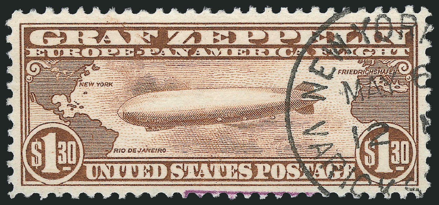 Values of US Stamps Scott # C14: US$1.30 1930 Air Graf Zeppelin. Robert Siegel Auction Galleries, Dec 2009, Sale 982, Lot 6055