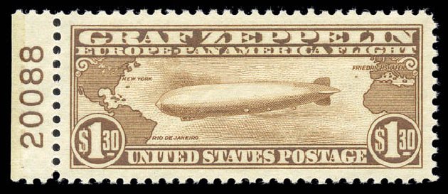 Prices of US Stamp Scott Catalog #C14 - 1930 US$1.30 Air Graf Zeppelin. Matthew Bennett International, Sep 2010, Sale 331, Lot 872