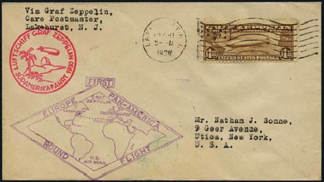 Value of US Stamp Scott Catalog #C14 - US$1.30 1930 Air Graf Zeppelin. Harmer-Schau Auction Galleries, Oct 2011, Sale 91, Lot 342