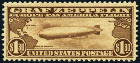 US Stamps Value Scott #C14 - 1930 US$1.30 Air Graf Zeppelin. Harmer-Schau Auction Galleries, May 2012, Sale 93, Lot 452