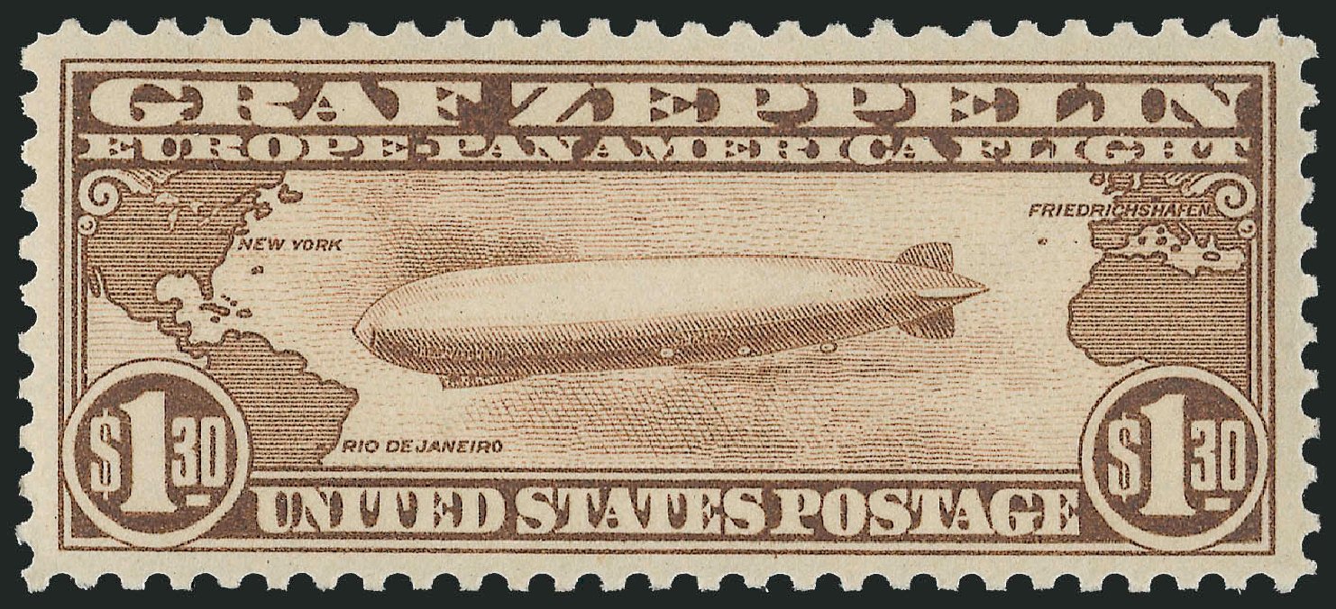Value of US Stamp Scott Catalog #C14 - US$1.30 1930 Air Graf Zeppelin. Robert Siegel Auction Galleries, Dec 2012, Sale 1037, Lot 2222