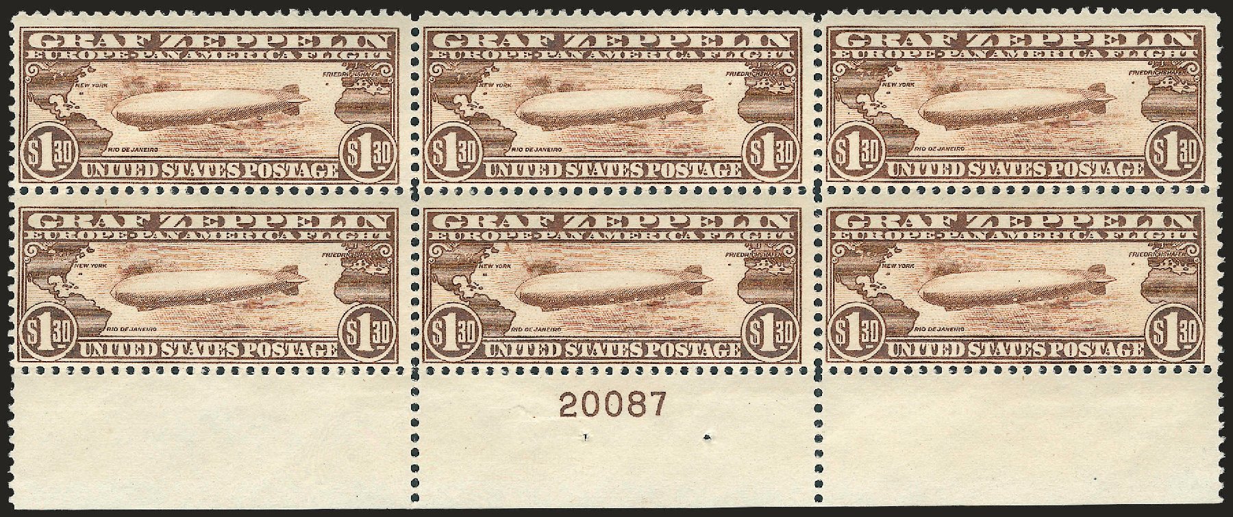 US Stamp Values Scott Cat. #C14 - US$1.30 1930 Air Graf Zeppelin. Robert Siegel Auction Galleries, Apr 2009, Sale 971, Lot 1942