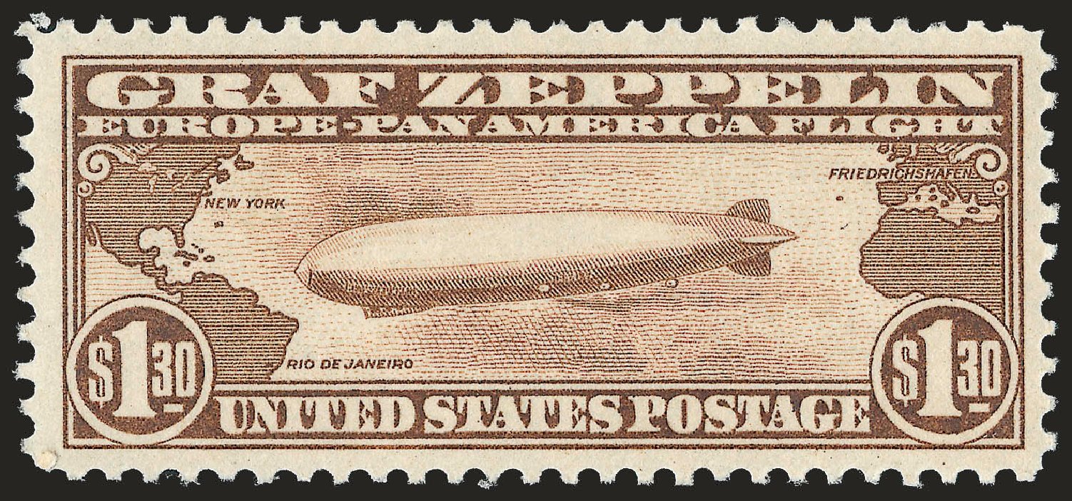 Cost of US Stamps Scott Cat. #C14: US$1.30 1930 Air Graf Zeppelin. Robert Siegel Auction Galleries, Dec 2009, Sale 982, Lot 6052