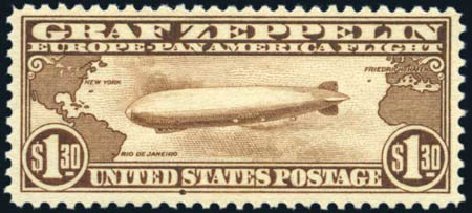 US Stamps Prices Scott Catalog # C14 - US$1.30 1930 Air Graf Zeppelin. Harmer-Schau Auction Galleries, Aug 2011, Sale 90, Lot 1653