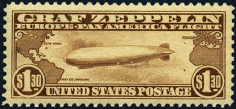 Values of US Stamps Scott Catalogue # C14 - US$1.30 1930 Air Graf Zeppelin. Harmer-Schau Auction Galleries, Aug 2012, Sale 94, Lot 1723