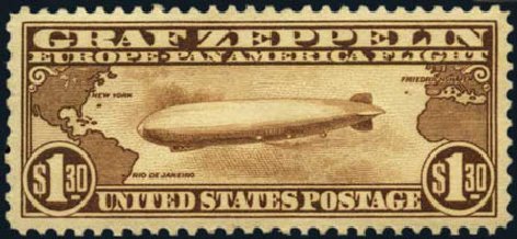 Costs of US Stamps Scott Cat. #C14 - 1930 US$1.30 Air Graf Zeppelin. Harmer-Schau Auction Galleries, Jan 2013, Sale 96, Lot 673