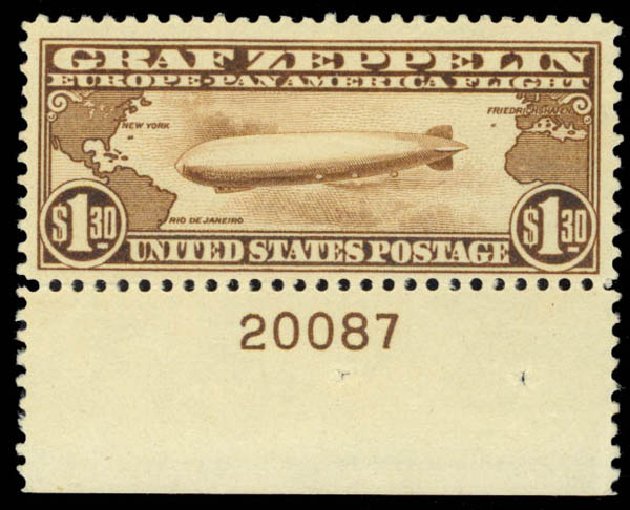 Costs of US Stamp Scott Catalog # C14 - 1930 US$1.30 Air Graf Zeppelin. Daniel Kelleher Auctions, Oct 2014, Sale 660, Lot 2513