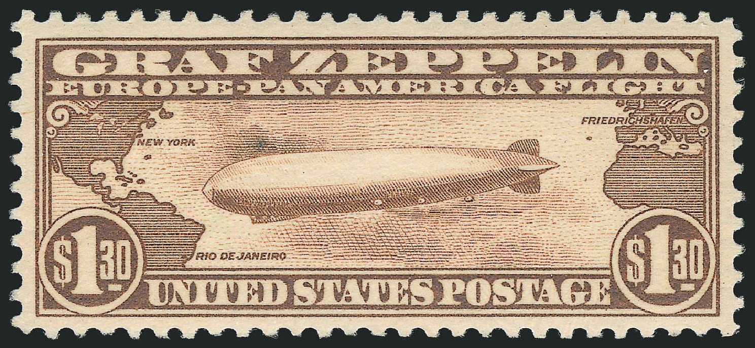 Values of US Stamp Scott Catalog # C14 - US$1.30 1930 Air Graf Zeppelin. Robert Siegel Auction Galleries, Dec 2014, Sale 1090, Lot 1613