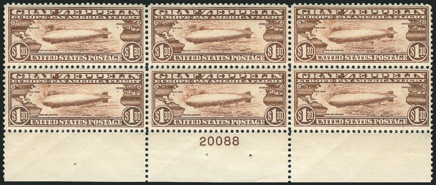 Values of US Stamp Scott C14 - US$1.30 1930 Air Graf Zeppelin. Robert Siegel Auction Galleries, Sep 2009, Sale 976, Lot 2243