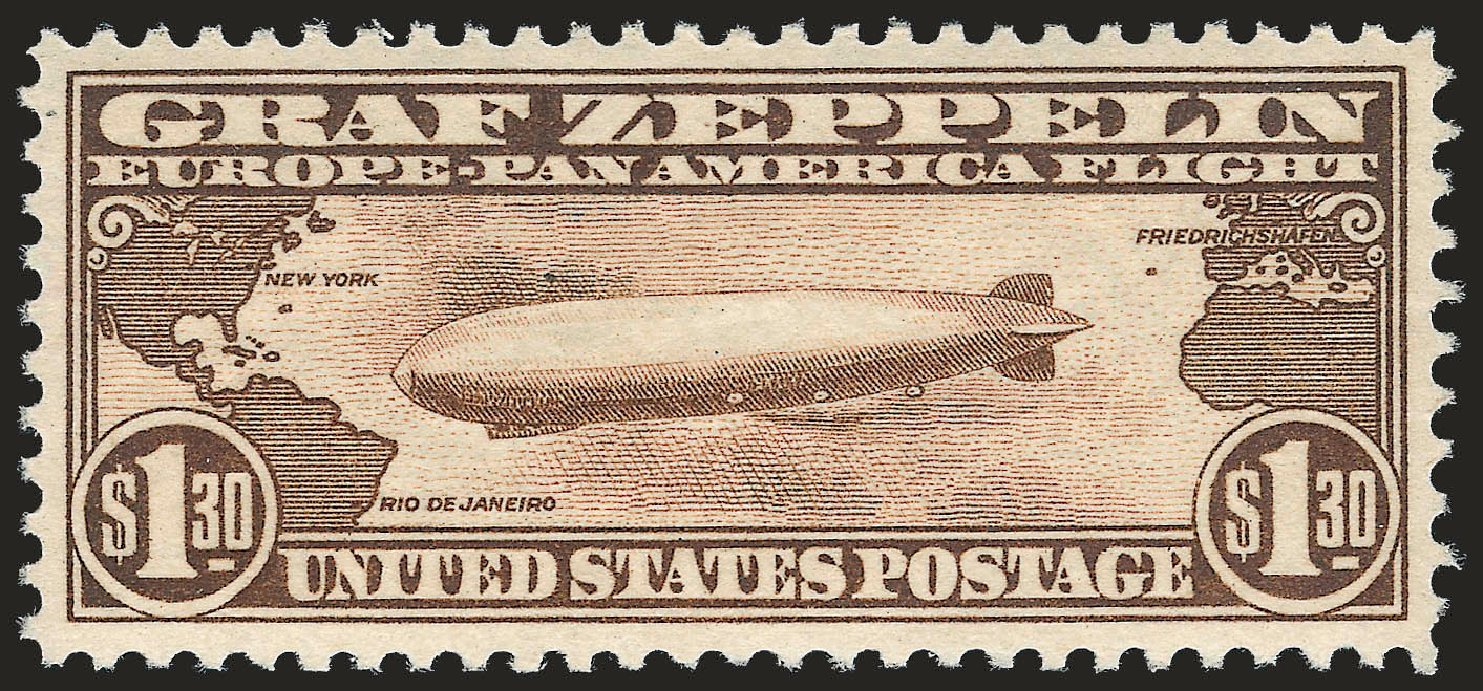US Stamps Values Scott Catalog #C14: 1930 US$1.30 Air Graf Zeppelin. Robert Siegel Auction Galleries, Apr 2010, Sale 984, Lot 1073
