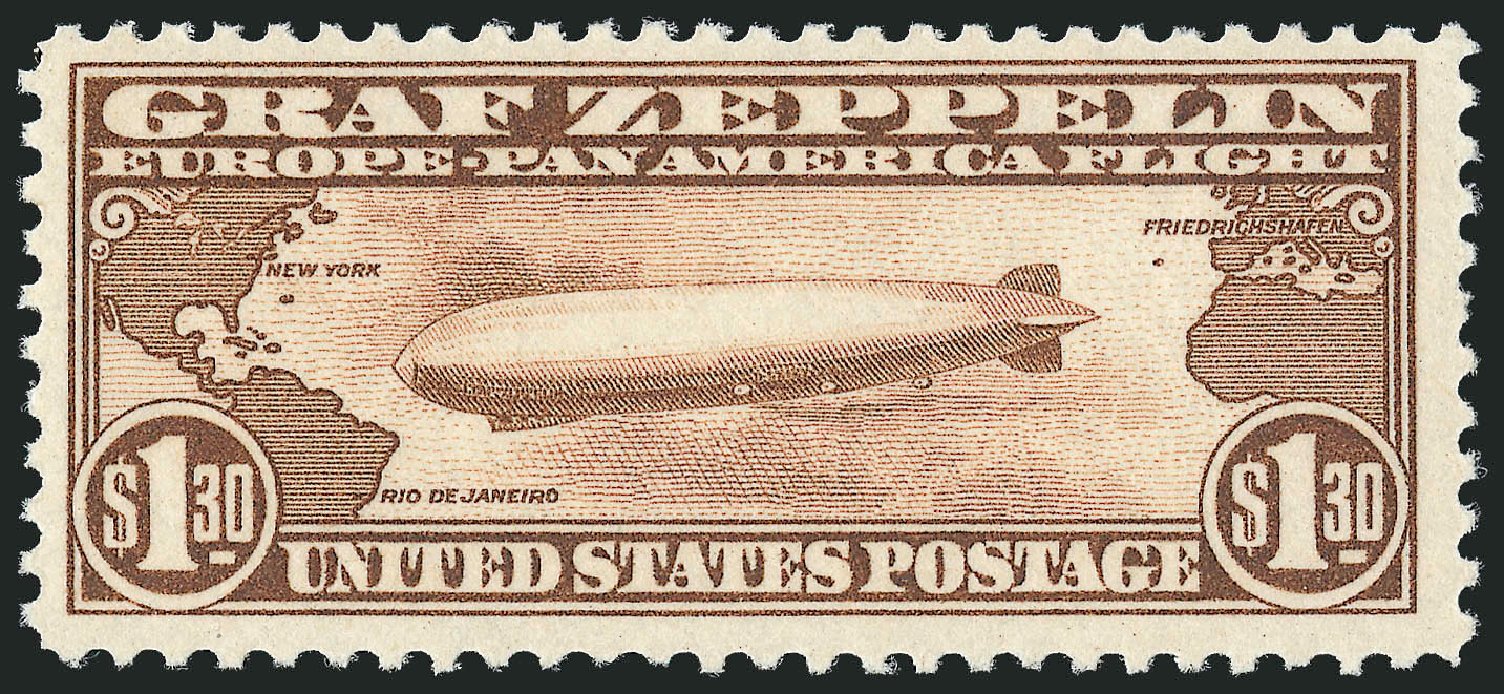 Prices of US Stamp Scott Catalogue #C14 - US$1.30 1930 Air Graf Zeppelin. Robert Siegel Auction Galleries, Oct 2010, Sale 997, Lot 6183