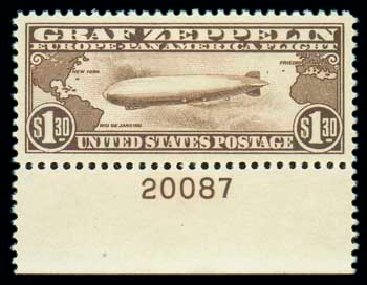 US Stamp Value Scott Cat. #C14 - US$1.30 1930 Air Graf Zeppelin. Matthew Bennett International, Dec 2007, Sale 325, Lot 2366