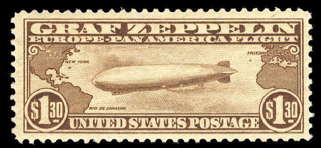 Value of US Stamp Scott #C14: US$1.30 1930 Air Graf Zeppelin. Cherrystone Auctions, Mar 2015, Sale 201503, Lot 76