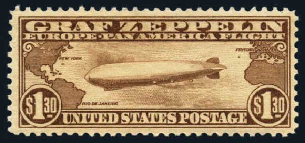 US Stamp Values Scott Catalogue # C14 - 1930 US$1.30 Air Graf Zeppelin. Harmer-Schau Auction Galleries, Aug 2014, Sale 102, Lot 2156