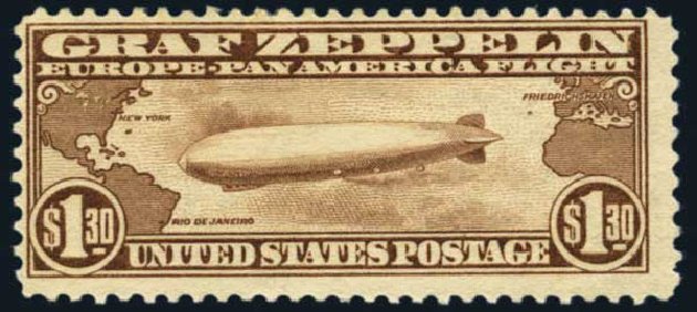 Cost of US Stamp Scott Catalogue # C14 - 1930 US$1.30 Air Graf Zeppelin. Harmer-Schau Auction Galleries, Nov 2014, Sale 103, Lot 166