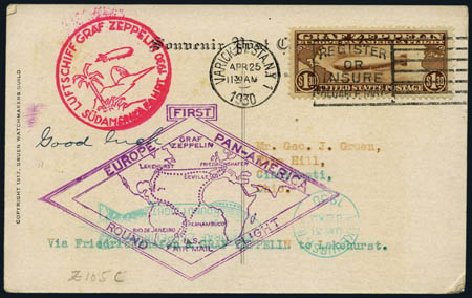 Costs of US Stamp Scott C14 - US$1.30 1930 Air Graf Zeppelin. Harmer-Schau Auction Galleries, May 2012, Sale 93, Lot 456