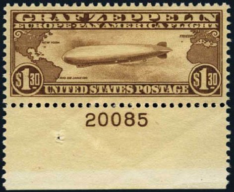 Prices of US Stamps Scott Cat. #C14: 1930 US$1.30 Air Graf Zeppelin. Harmer-Schau Auction Galleries, Aug 2012, Sale 94, Lot 1726
