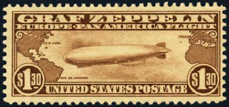 Value of US Stamp Scott Cat. # C14: 1930 US$1.30 Air Graf Zeppelin. Harmer-Schau Auction Galleries, Jan 2013, Sale 96, Lot 676