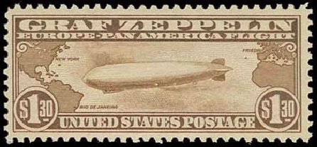 Prices of US Stamp Scott #C14: US$1.30 1930 Air Graf Zeppelin. H.R. Harmer, Nov 2013, Sale 3004, Lot 1366