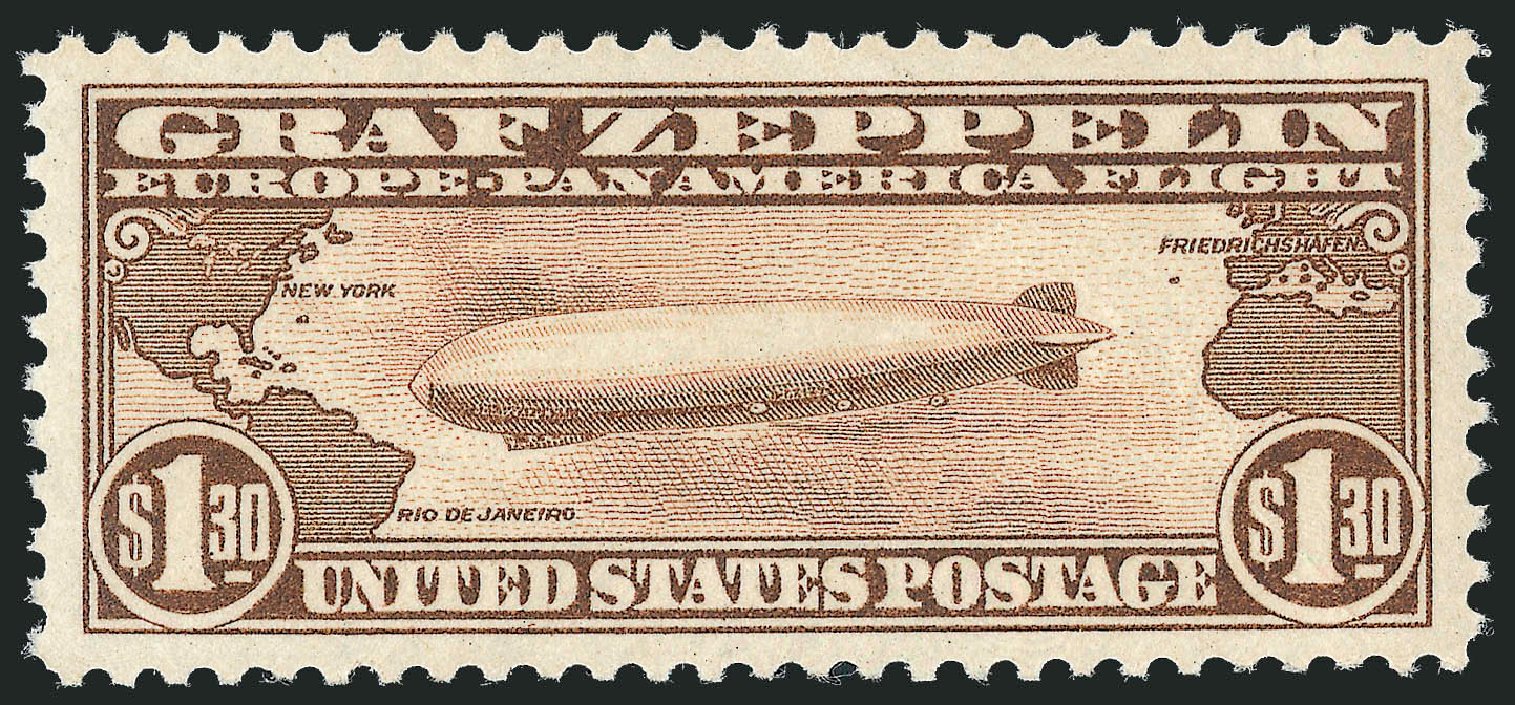 US Stamp Value Scott Catalogue C14: US$1.30 1930 Air Graf Zeppelin. Robert Siegel Auction Galleries, Dec 2010, Sale 1000, Lot 1266
