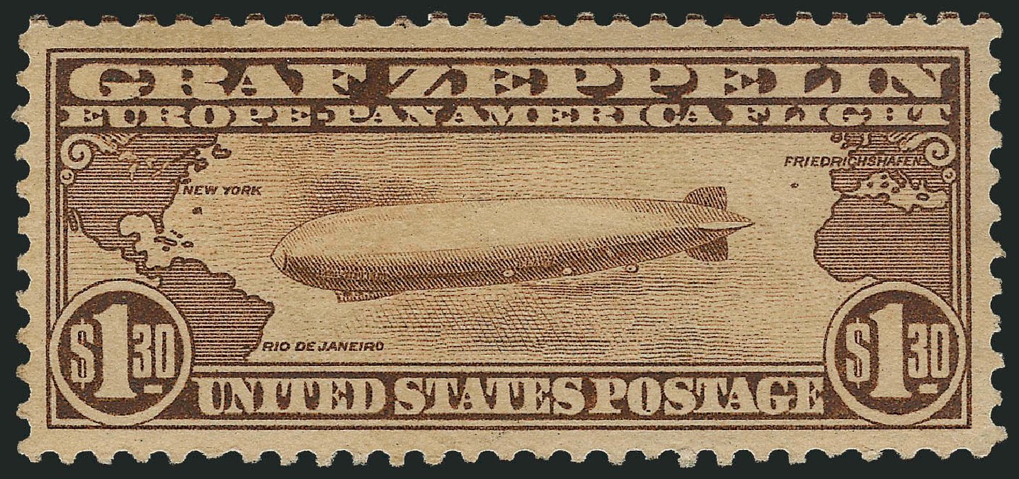Cost of US Stamp Scott Catalogue C14: 1930 US$1.30 Air Graf Zeppelin. Robert Siegel Auction Galleries, Jul 2014, Sale 1077, Lot 376
