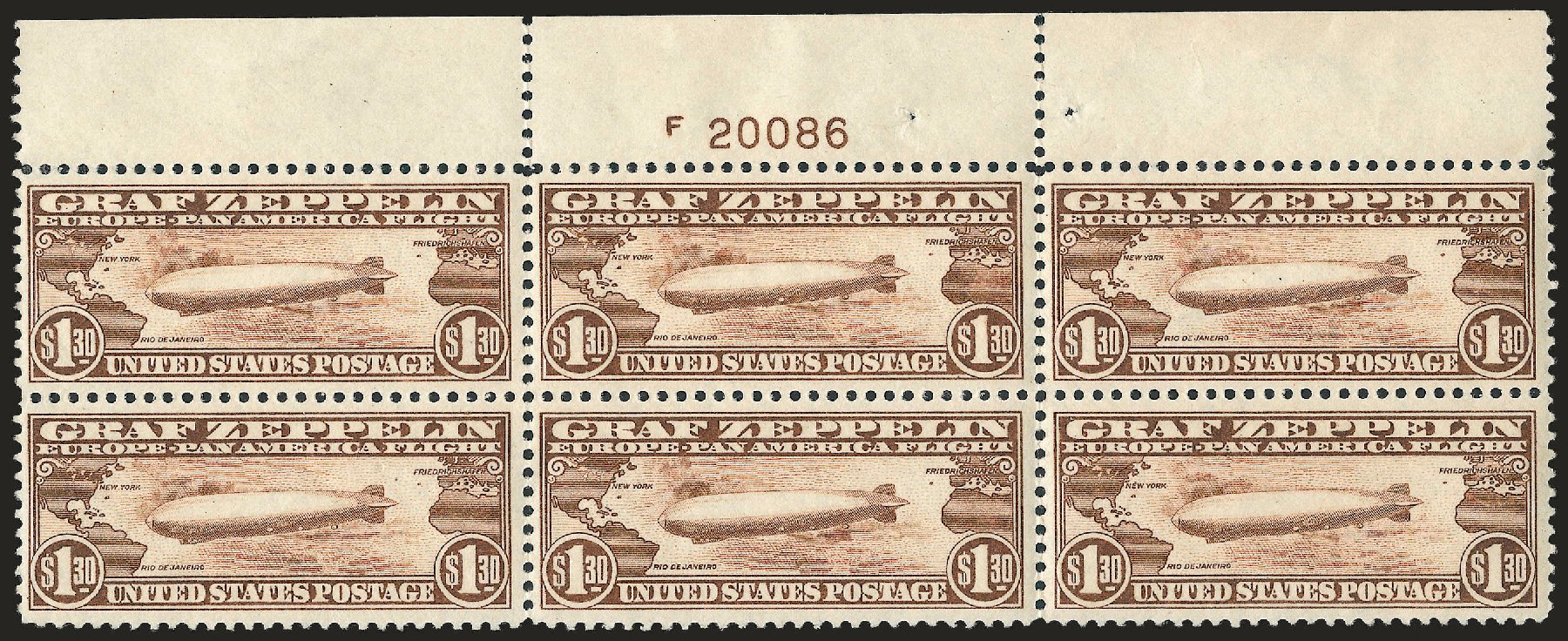 US Stamp Prices Scott Cat. #C14 - US$1.30 1930 Air Graf Zeppelin. Robert Siegel Auction Galleries, Apr 2009, Sale 971, Lot 1936