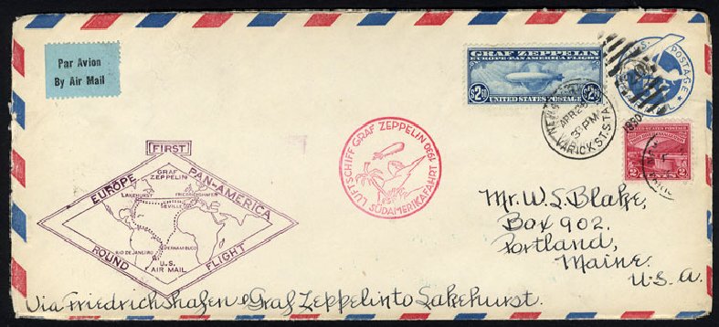 Values of US Stamps Scott Catalog #C15: 1930 US$2.60 Air Graf Zeppelin. Cherrystone Auctions, Jan 2010, Sale 201001, Lot 197