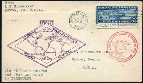 Prices of US Stamps Scott Catalogue C15: 1930 US$2.60 Air Graf Zeppelin. Harmer-Schau Auction Galleries, Aug 2011, Sale 90, Lot 1657