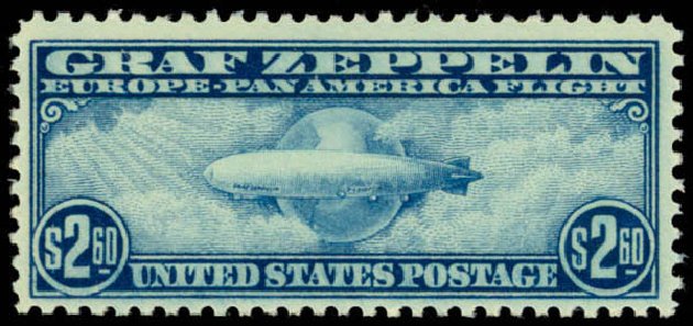 Costs of US Stamp Scott Cat. # C15 - US$2.60 1930 Air Graf Zeppelin. Daniel Kelleher Auctions, Mar 2013, Sale 635, Lot 777