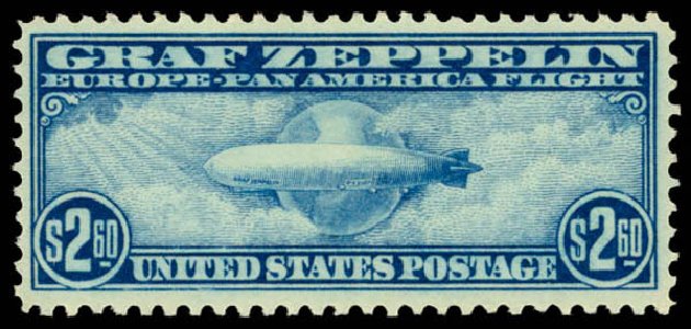 US Stamps Values Scott # C15: US$2.60 1930 Air Graf Zeppelin. Daniel Kelleher Auctions, Jan 2015, Sale 663, Lot 2077