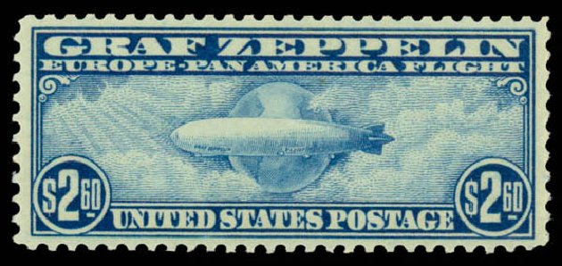 Costs of US Stamp Scott # C15 - 1930 US$2.60 Air Graf Zeppelin. Daniel Kelleher Auctions, Sep 2013, Sale 639, Lot 458