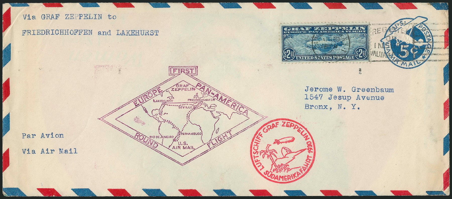 US Stamps Price Scott Cat. C15: 1930 US$2.60 Air Graf Zeppelin. Robert Siegel Auction Galleries, Dec 2010, Sale 1003, Lot 5098