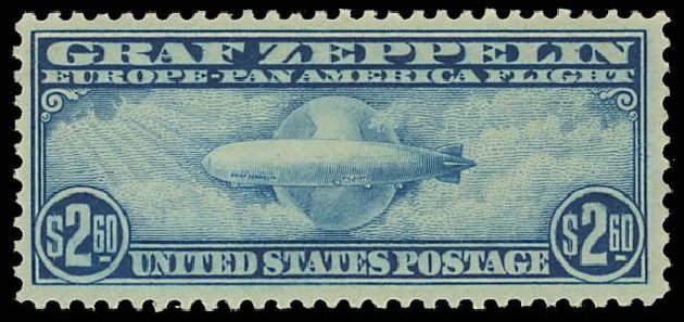 US Stamps Value Scott Catalog #C15 - 1930 US$2.60 Air Graf Zeppelin. Daniel Kelleher Auctions, Aug 2012, Sale 631, Lot 1630
