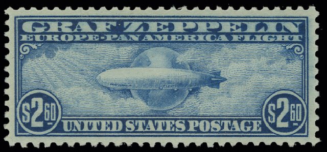 Values of US Stamp Scott Catalog #C15: 1930 US$2.60 Air Graf Zeppelin. H.R. Harmer, May 2014, Sale 3005, Lot 1401