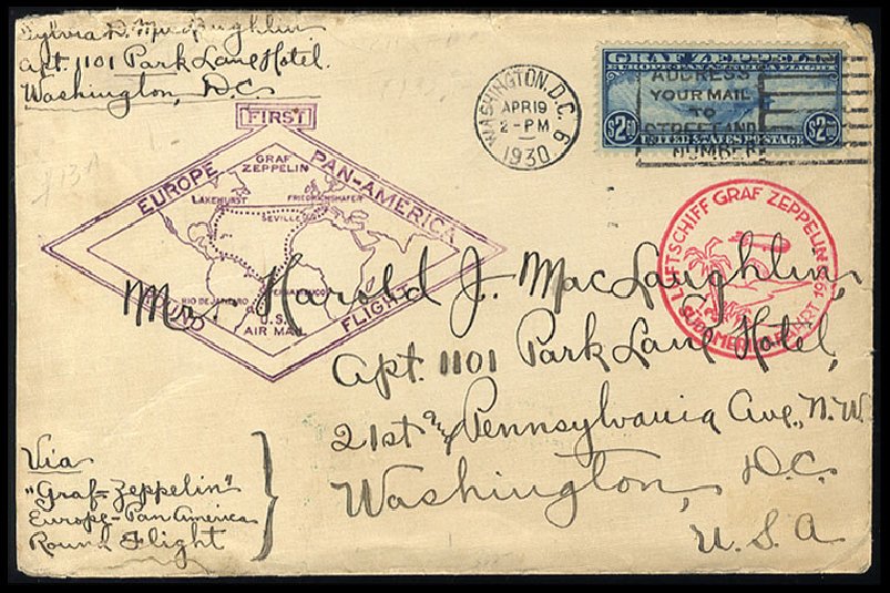 US Stamps Values Scott C15: 1930 US$2.60 Air Graf Zeppelin. Cherrystone Auctions, Nov 2014, Sale 201411, Lot 85